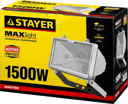 Прожектор STAYER &quot;MASTER&quot; MAXLight галогенный, с дугой крепления под установку, белый, 1500Вт 57107-W купить в Нефтеюганске