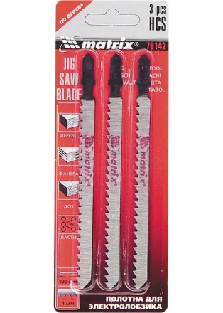 Полотна для электролобзика по дереву 3 шт 100 х 4мм HCS EU - хвостовик MATRIX 78142 купить в Нефтеюганске