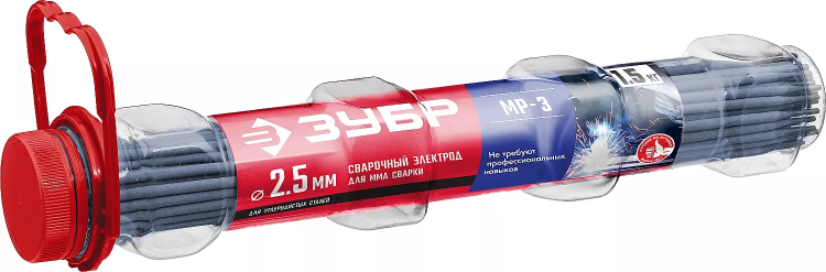 ЗУБР Д 2.5 х 350 мм, 1.5 кг в ПВХ тубе, МР-3 рутиловый, электрод сварочный (40011-2.5) купить в Нефтеюганске