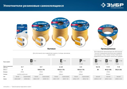ЗУБР 150 м, P-профиль, размер 9 х 5.5 мм, белый, самоклеящийся резиновый уплотнитель, Профессионал (40922-150) купить в Нефтеюганске