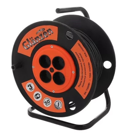 Удлинитель силовой на катушке GLANZEN 4 гн. ПВС 2х2,5 EB-50-008 купить в Нефтеюганске