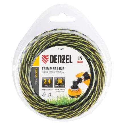 Леска для триммера двухкомпонентная витая квадратная, 2,4мм х 15м, блистер SkyCutter Denzel 96841 купить в Нефтеюганске