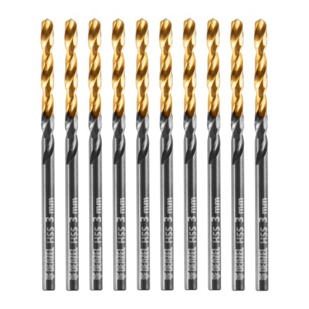 Сверло по металлу, 3 мм, HSS-Tin, Golden Tip, 10 шт. Denzel 717205 купить в Нефтеюганске