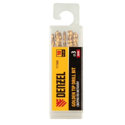 Сверло по металлу, 3 мм, HSS-Tin, Golden Tip, 10 шт. Denzel 717205 купить в Нефтеюганске