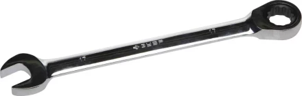 Ключ ЗУБР "ПРОФИ" гаечный комбинированный трещоточный, Cr-V сталь, хромированный, 17мм 27074-17 купить в Нефтеюганске