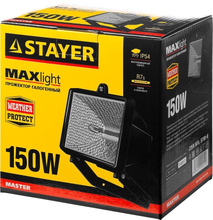 Прожектор STAYER &quot;MASTER&quot; MAXLight галогенный, с дугой крепления под установку, черный, 150Вт 57101-B купить в Нефтеюганске