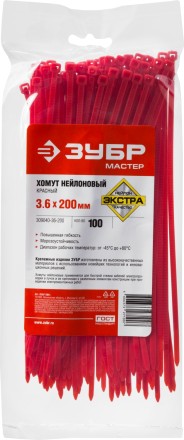 Хомуты нейлоновые ЗУБР &quot;МАСТЕР&quot; красные, 3,6 мм x 200 мм, 100 шт 309040-36-200 купить в Нефтеюганске