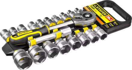 Набор STAYER &quot;STANDARD&quot;: Торцовые головки (1/2&quot;) на пластиковом рельсе, трещотка, удлинитель, 8-32мм, 20 предметов 27750-H20 купить в Нефтеюганске