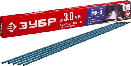 ЗУБР Д 3.0 х 350 мм, 1 кг в коробке, МР-3 рутиловый, электрод сварочный (40011-3.0) купить в Нефтеюганске