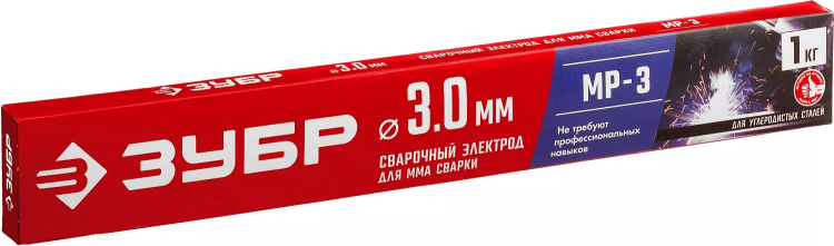 ЗУБР Д 3.0 х 350 мм, 1 кг в коробке, МР-3 рутиловый, электрод сварочный (40011-3.0) купить в Нефтеюганске
