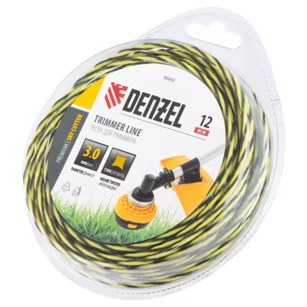 Леска для триммера двухкомпонентная витая квадратная, 3,0мм х 12м, блистер SkyCutter Denzel 96842 купить в Нефтеюганске