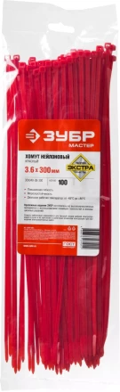 Хомуты нейлоновые ЗУБР &quot;МАСТЕР&quot; красные, 3,6 мм x 300 мм, 100 шт 309040-36-300 купить в Нефтеюганске