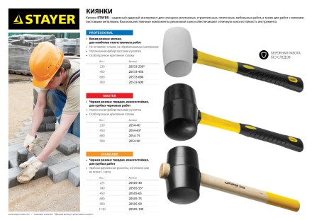 Киянка STAYER &quot;PROFI&quot; резиновая БЕЛАЯ, с фиберглассовой ручкой, 230г 20533-230 купить в Нефтеюганске