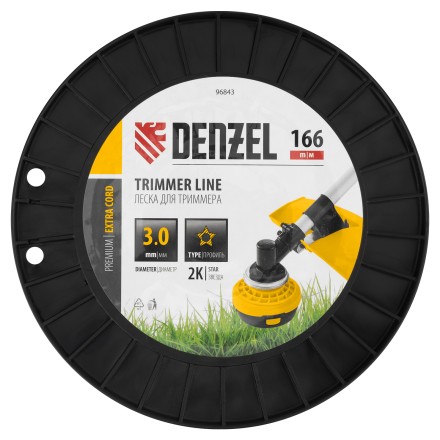 Леска для триммера двухкомпонентная звезда  Denzel 96843, 3,0мм х 166м, на DIN катушке EXTRA CORD купить в Нефтеюганске