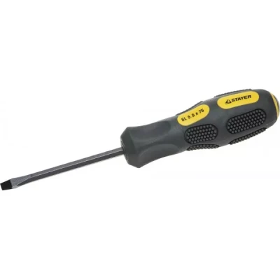Отвертка STAYER "PROFESSIONAL" "MAX-GRIP" ударная, двухкомпонентная рукоятка, магнит наконечник, Cr-V, SL 5,5x75мм 25823-05-075 G