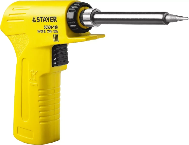 Паяльник с пистолетной пластмассовой рукояткой, STAYER "PROFI" PROTerm, 55308-130, 30 - 130 Вт, с керамическим нагревательным элементом 55308-130 купить в Нефтеюганске