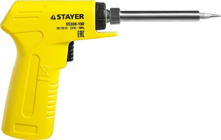 Паяльник с пистолетной пластмассовой рукояткой, STAYER &quot;PROFI&quot; PROTerm, 55308-130, 30 - 130 Вт, с керамическим нагревательным элементом 55308-130 купить в Нефтеюганске
