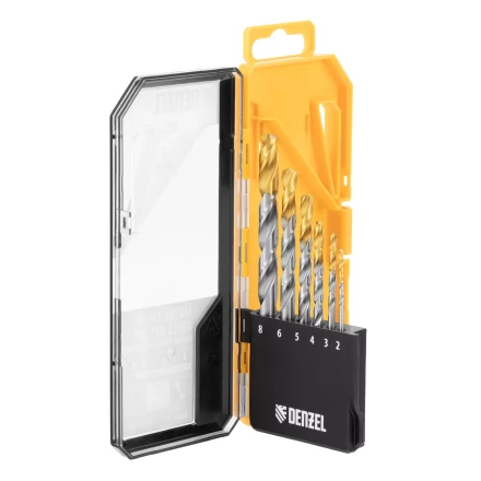 Набор сверл по металлу Denzel, 2-8мм, Р6М5-TiN, Golden Tip, 6 шт, 723000 купить в Нефтеюганске