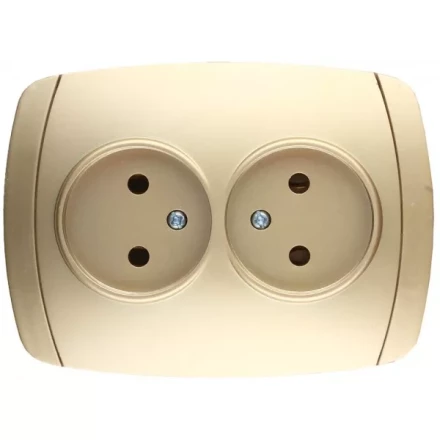 Розетка СВЕТОЗАР &quot;АКЦЕНТ&quot; двойная в сборе, без заземления, цвет золотой металлик, 16А/~250В SV-54202-GM купить в Нефтеюганске