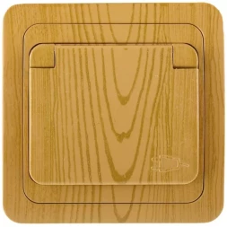 Розетка СВЕТОЗАР "ГАММА" с заземлением, одинарная с крышкой, цвет ольха, 16А/~250В SV-54110-A