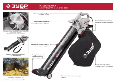 Пылесос садовый (воздуходувка) ЗПСЭ-3000 серия МАСТЕР купить в Нефтеюганске