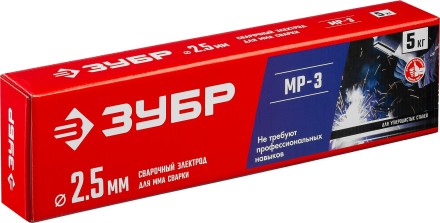 ЗУБР Д 2.5 х 350 мм, 5 кг в коробке, МР-3 рутиловый, электрод сварочный (40015-2.5) купить в Нефтеюганске