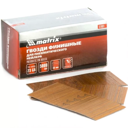 Гвозди финишные шпильки 23GA для пн. нейлера финишного диам. 0,64 мм длина -30 мм,5000 шт MATRIX 57681 купить в Нефтеюганске