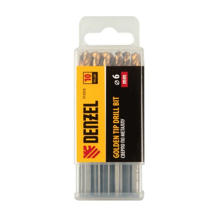 Сверло по металлу Denzel, 6 мм, HSS-Tin, Golden Tip, 10 шт. 717215 купить в Нефтеюганске