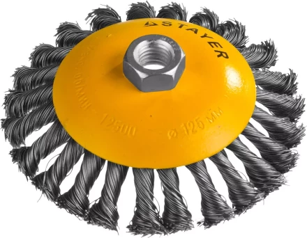 STAYER &quot;PROFESSIONAL&quot;. Щетка коническая для УШМ, жгутированная стальная проволока 0,5мм, 125ммхМ14 35135-125 купить в Нефтеюганске