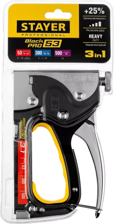 Степлер для скоб &quot;BlackPro 53&quot; 3-в-1: тип 53 (4-14 мм) / 300 (10-14 мм) / 500 (14 мм), STAYER Professional 31507 купить в Нефтеюганске