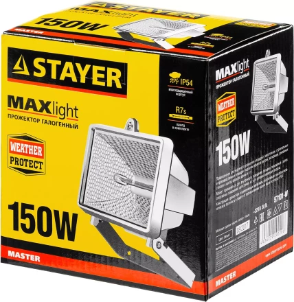 Прожектор STAYER &quot;MASTER&quot; MAXLight галогенный, с дугой крепления под установку, белый, 150Вт 57101-W купить в Нефтеюганске