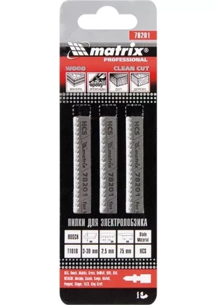 Полотна для электролобзика по дереву 3 шт T101B 75 х 2,5мм HCS MATRIX Professional 78201 купить в Нефтеюганске