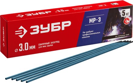 ЗУБР Д 3.0 х 350 мм, 5 кг в коробке, МР-3 рутиловый, электрод сварочный (40015-3.0) купить в Нефтеюганске
