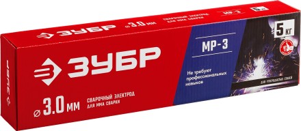 ЗУБР Д 3.0 х 350 мм, 5 кг в коробке, МР-3 рутиловый, электрод сварочный (40015-3.0) купить в Нефтеюганске