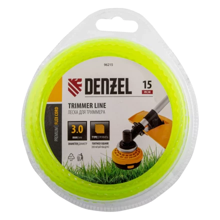 Леска для триммера зубчатый квадрат Denzel, 3мм х 15м, блистер FLEX CORD, 96215 купить в Нефтеюганске