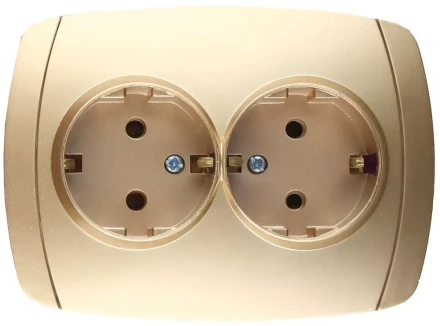 Розетка СВЕТОЗАР &quot;АКЦЕНТ&quot; двойная в сборе, с заземлением, цвет золотой металлик, 16А/~250В SV-54207-GM купить в Нефтеюганске