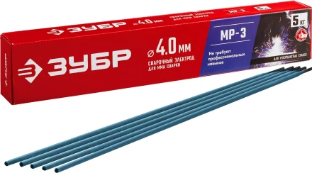ЗУБР Д 4.0 х 450 мм, 5 кг в коробке МР-3 рутиловый, электрод сварочный (40015-4.0) купить в Нефтеюганске