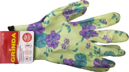 Перчатки GRINDA садовые, прозрачное нитриловое покрытие, размер L-XL, зеленые 11295-XL купить в Нефтеюганске