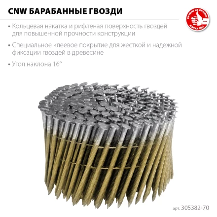 ЗУБР CNW 70 х 3.1 мм, барабанные гвозди рифленые, 4800 шт (305382-70) купить в Нефтеюганске