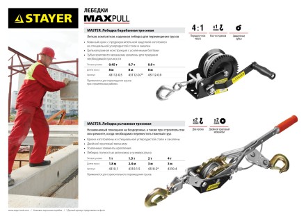 Лебедка ручная барабанная STAYER &quot;MASTER&quot;, тяговая, тросовая, 0,7т, 8м 43112-0.7 купить в Нефтеюганске