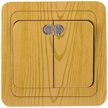 Выключатель СВЕТОЗАР &quot;ГАММА&quot; с подсветкой, двухклавишный, цвет ольха, 10A/~250B SV-54135-A купить в Нефтеюганске