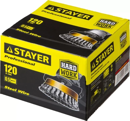 STAYER &quot;PROFESSIONAL&quot;. Щетка чашечная для УШМ, жгутированная стальная проволока 0,5мм, 120ммхМ14 35128-120 купить в Нефтеюганске