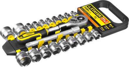 Набор STAYER &quot;STANDARD&quot;: Торцовые головки (3/8&quot;) на пластиковом рельсе, трещотка, удлинитель, 6-24мм, 21 предмет 27752-H21 купить в Нефтеюганске