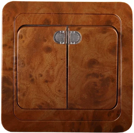 Выключатель СВЕТОЗАР &quot;ГАММА&quot; с подсветкой, двухклавишный, цвет орех, 10A/~250B SV-54135-N купить в Нефтеюганске