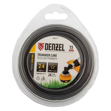 Леска для триммера двухкомпонентная звезда, 2,4мм х 15м, блистер EXTRA CORD, Denzel 96217 купить в Нефтеюганске