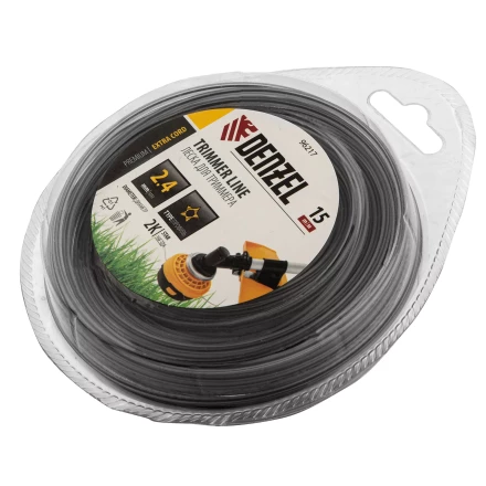 Леска для триммера двухкомпонентная звезда, 2,4мм х 15м, блистер EXTRA CORD, Denzel 96217 купить в Нефтеюганске