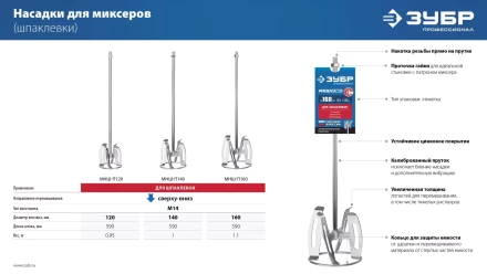 ЗУБР М14, d140 мм, насадка-миксер сверху-вниз для шпаклевок, Профессионал (МНШ-П140) купить в Нефтеюганске