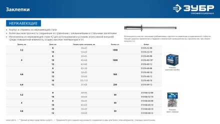 ЗУБР 4.0 x 8 мм, 50 шт, нержавеющие заклепки, Профессионал (313166-40-08) купить в Нефтеюганске