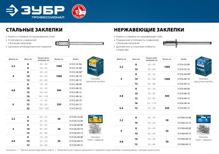 ЗУБР 4.0 x 8 мм, 50 шт, нержавеющие заклепки, Профессионал (313166-40-08) купить в Нефтеюганске