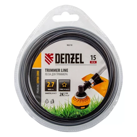 Леска для триммера двухкомпонентная звезда, 2,7мм х 15м, блистер EXTRA CORD Denzel 96218 купить в Нефтеюганске